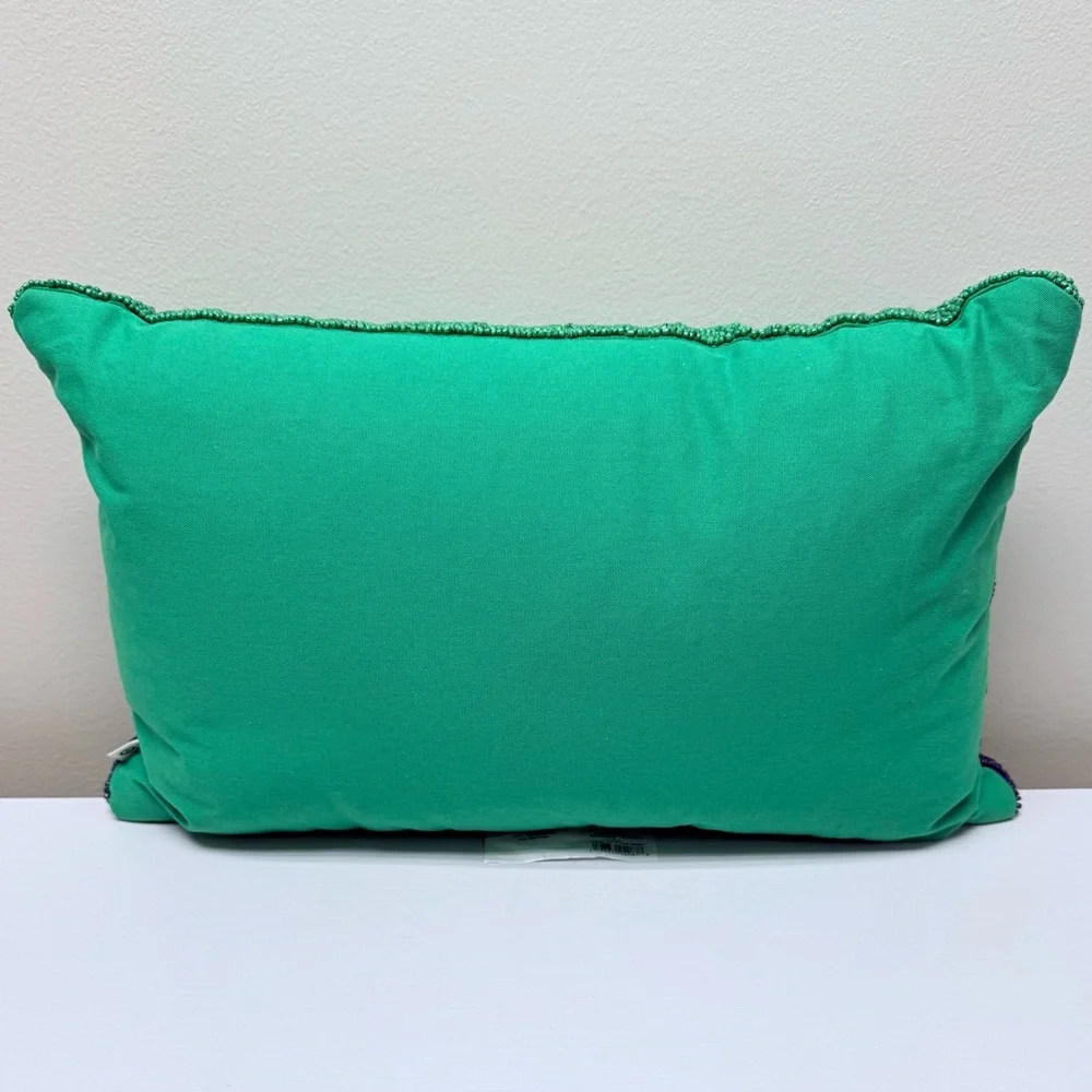 Kate Spade COUCH POTATO Navy Blue & Green Beaded Accent Lumbar Throw Pillow